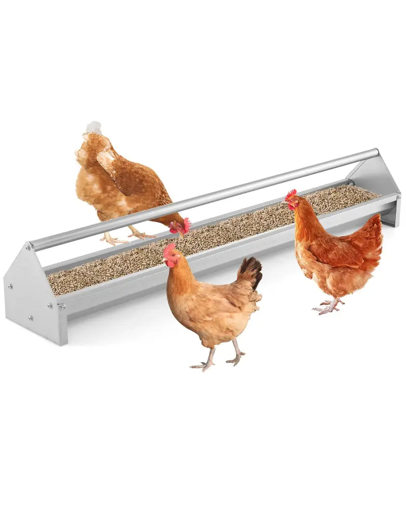 Metal Chicken Feeder Chicken Feeding Trough with Drainage Holes-Silver - Silver - Chicken Coops