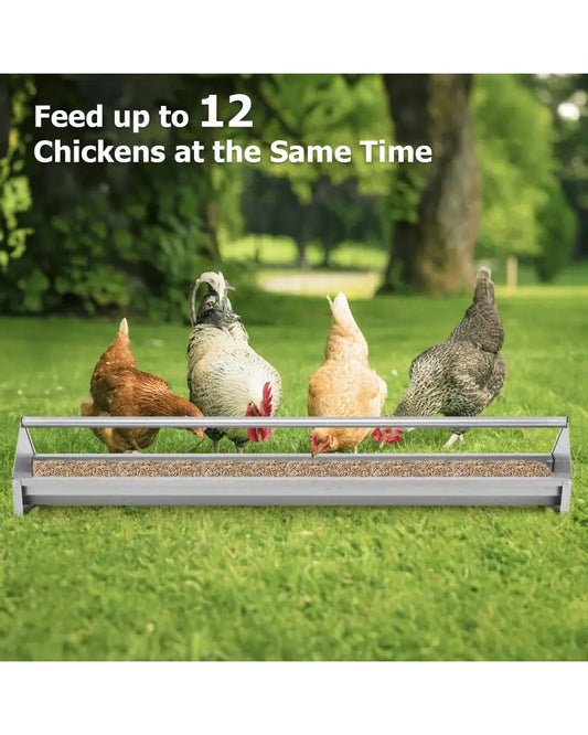 Metal Chicken Feeder Chicken Feeding Trough with Drainage Holes-Silver - Silver - Chicken Coops