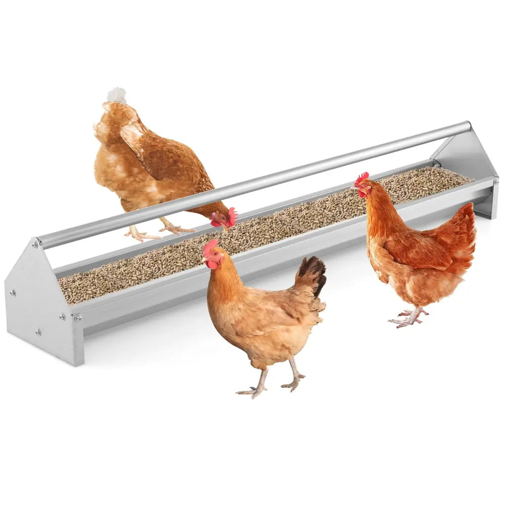 Metal Chicken Feeder Chicken Feeding Trough with Drainage Holes-Silver - Silver - Chicken Coops