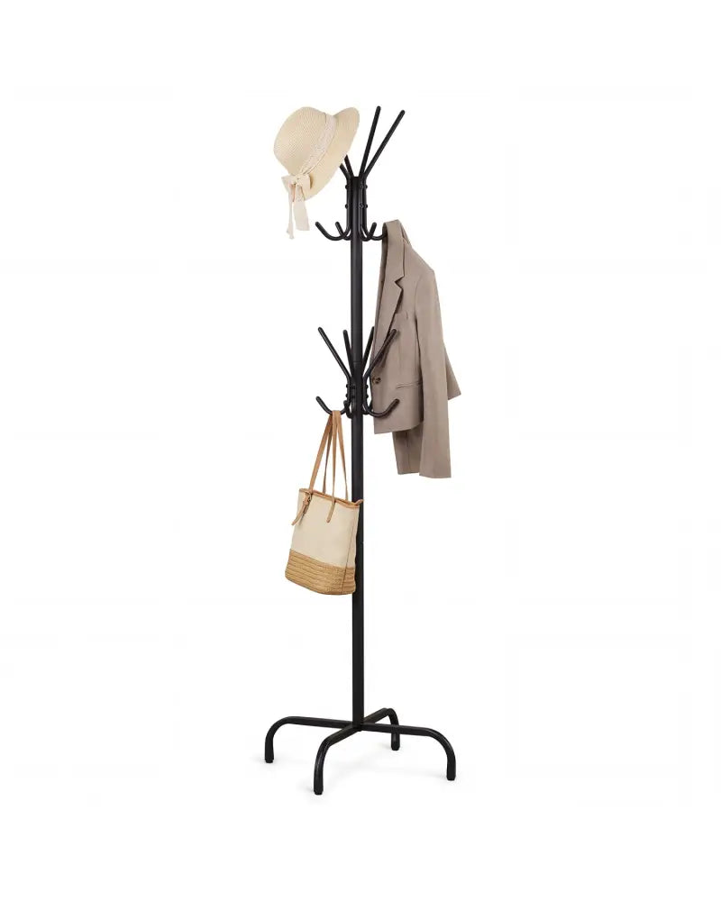 Metal Coat Rack Freestanding with 16 Hooks and 4 Legs for Entryway Office Bedroom-Black - Black - Coat Racks & Hall