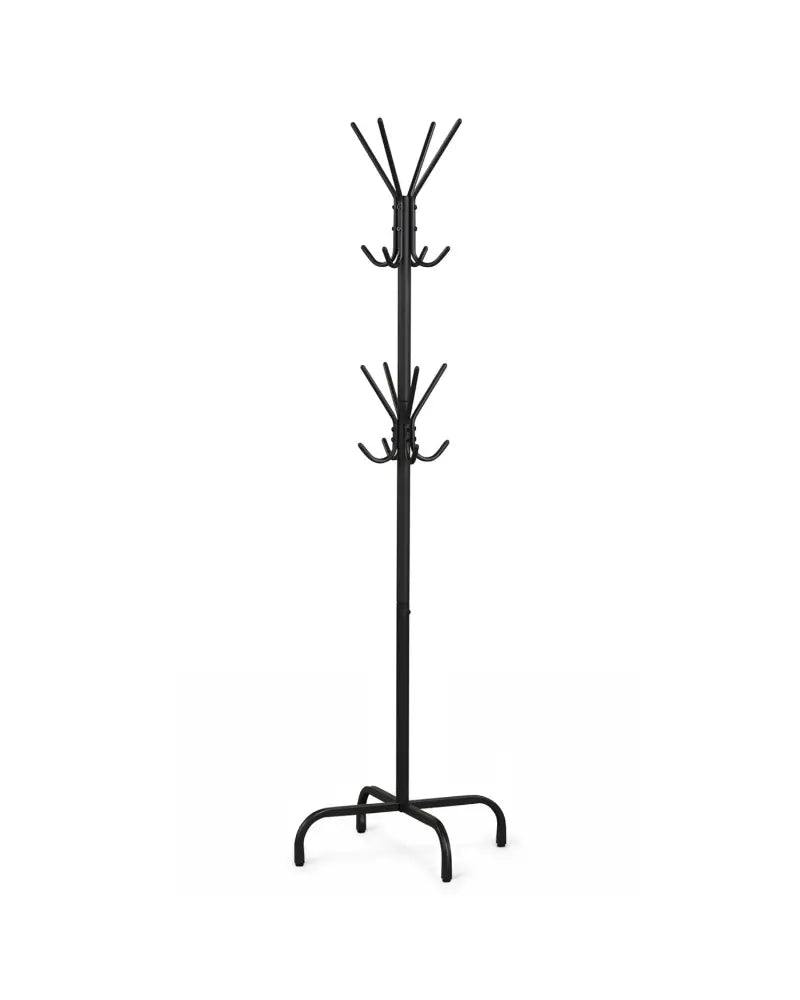 Metal Coat Rack Freestanding with 16 Hooks and 4 Legs for Entryway Office Bedroom-Black - Black - Coat Racks & Hall