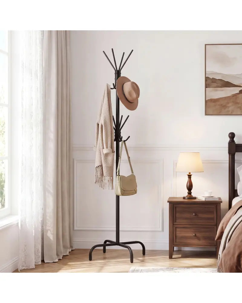 Metal Coat Rack Freestanding with 16 Hooks and 4 Legs for Entryway Office Bedroom-Black - Black - Coat Racks & Hall