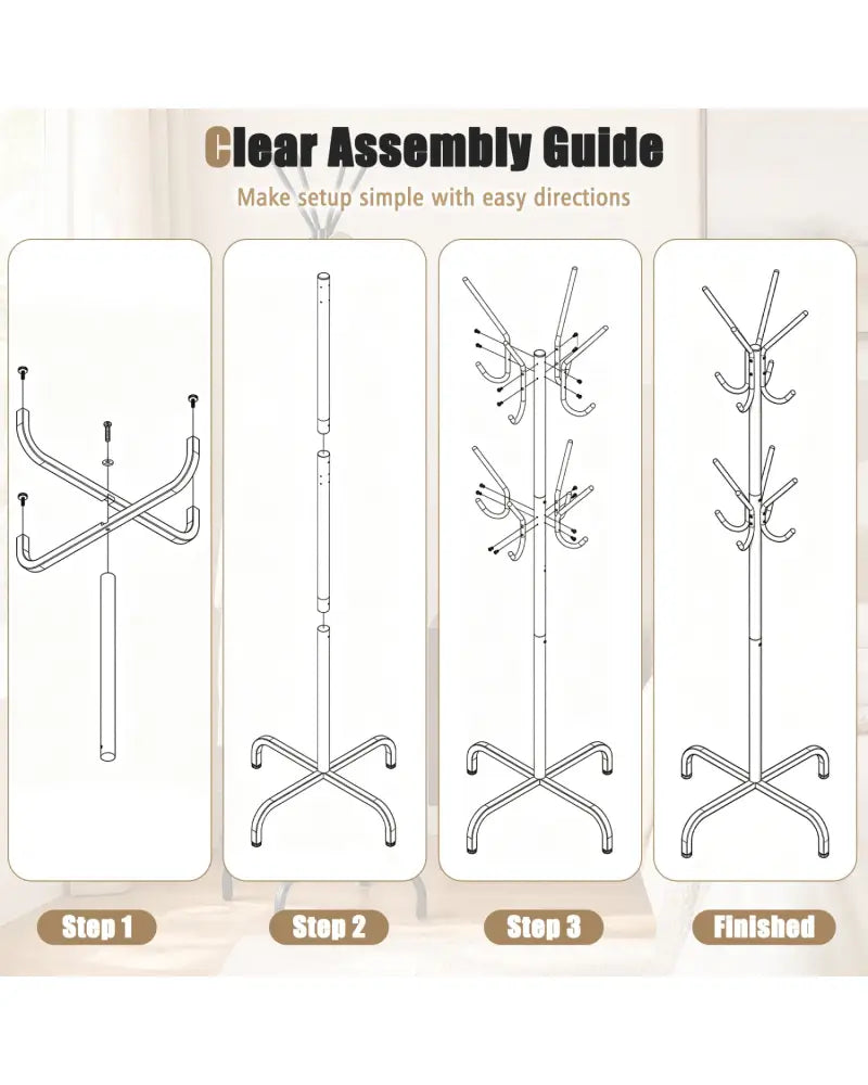 Metal Coat Rack Freestanding with 16 Hooks and 4 Legs for Entryway Office Bedroom-Black - Black - Coat Racks & Hall