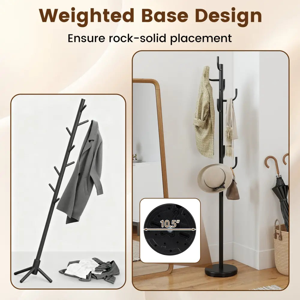 Metal Coat Rack Stand with 8 Sturdy Hooks and Metal Base - Black - Coat Racks & Hall Trees