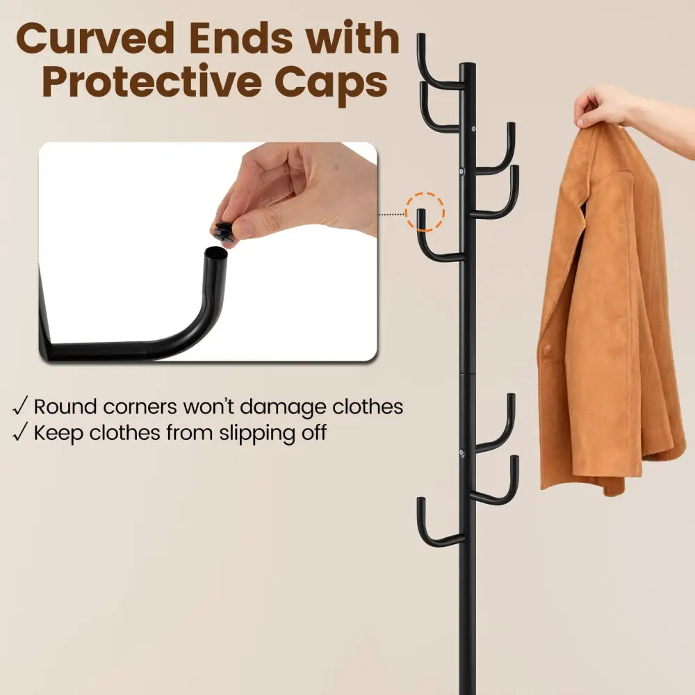 Metal Coat Rack Stand with 8 Sturdy Hooks and Metal Base - Black - Coat Racks & Hall Trees