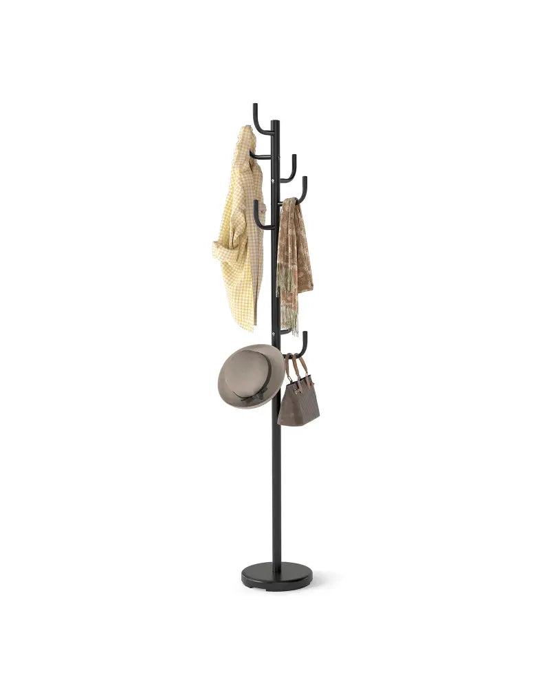 Metal Coat Rack Stand with 8 Sturdy Hooks and Metal Base - Black - Coat Racks & Hall Trees