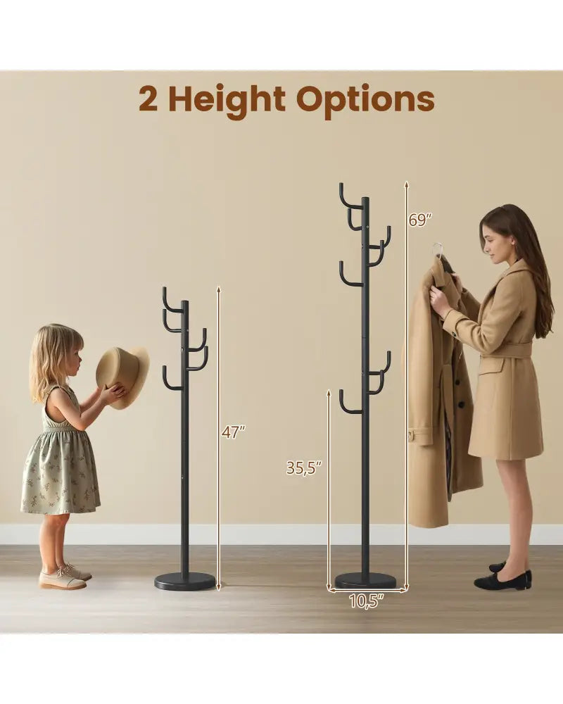Metal Coat Rack Stand with 8 Sturdy Hooks and Metal Base - Black - Coat Racks & Hall Trees