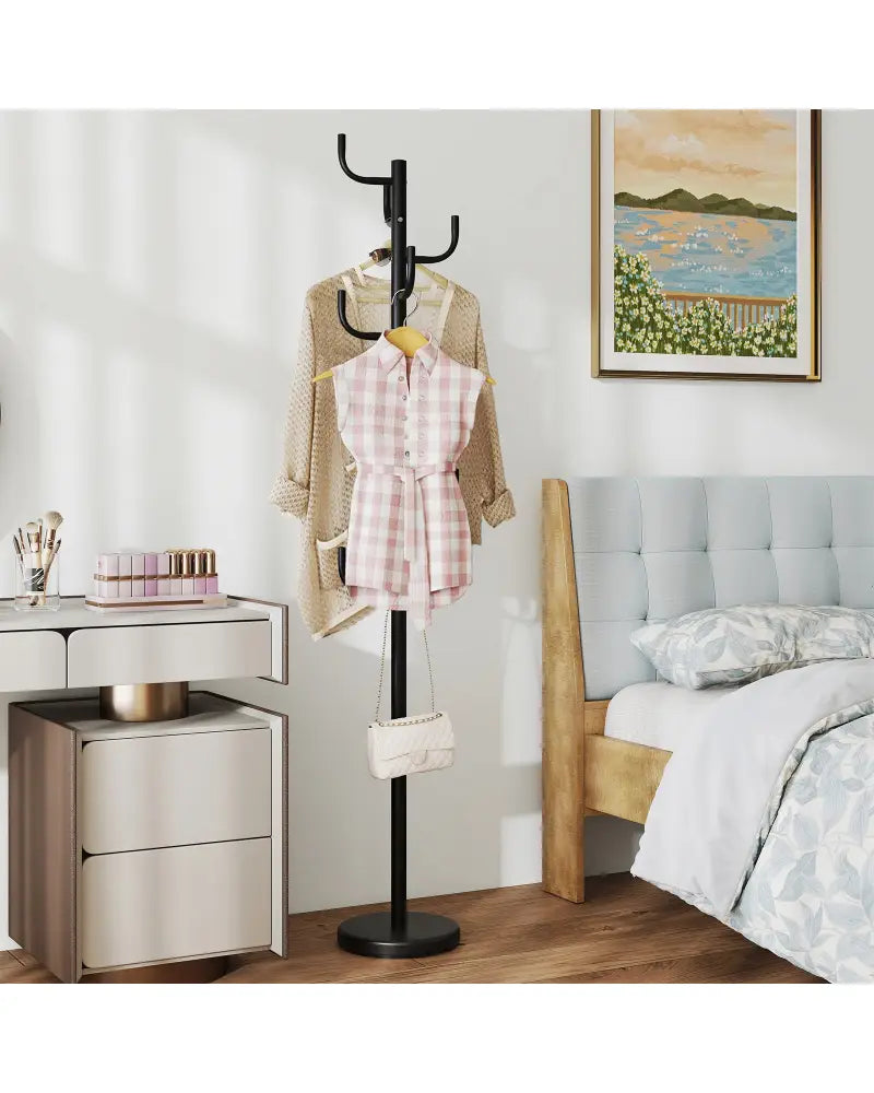 Metal Coat Rack Stand with 8 Sturdy Hooks and Metal Base - Black - Coat Racks & Hall Trees