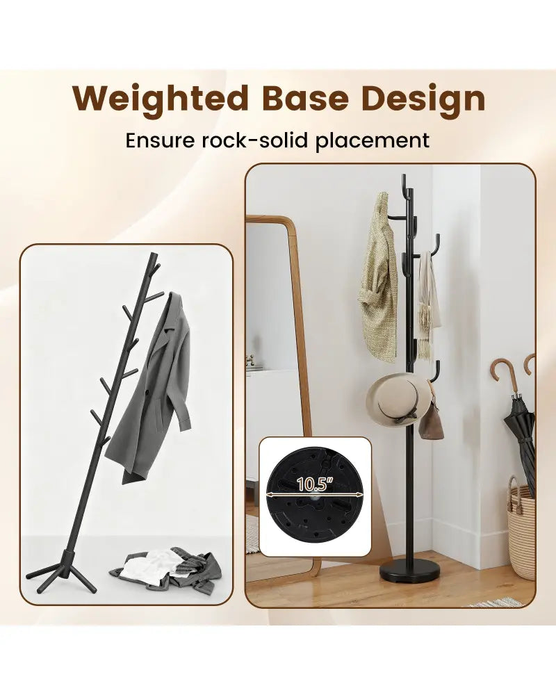Metal Coat Rack Stand with 8 Sturdy Hooks and Metal Base - Black - Coat Racks & Hall Trees