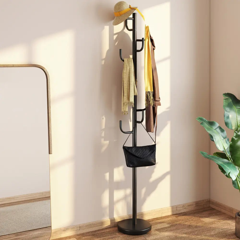 Metal Coat Rack Stand with 8 Sturdy Hooks and Metal Base - Black - Coat Racks & Hall Trees