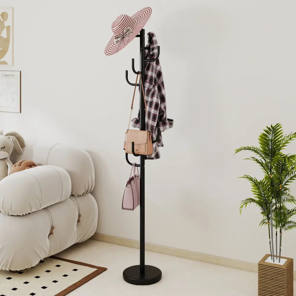 Metal Coat Rack Stand with 8 Sturdy Hooks and Metal Base - Black - Coat Racks & Hall Trees