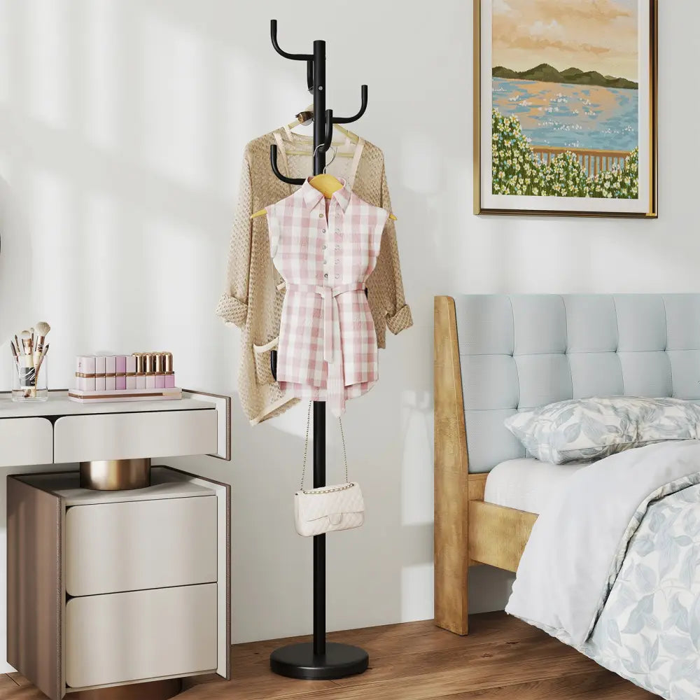 Metal Coat Rack Stand with 8 Sturdy Hooks and Metal Base - Black - Coat Racks & Hall Trees
