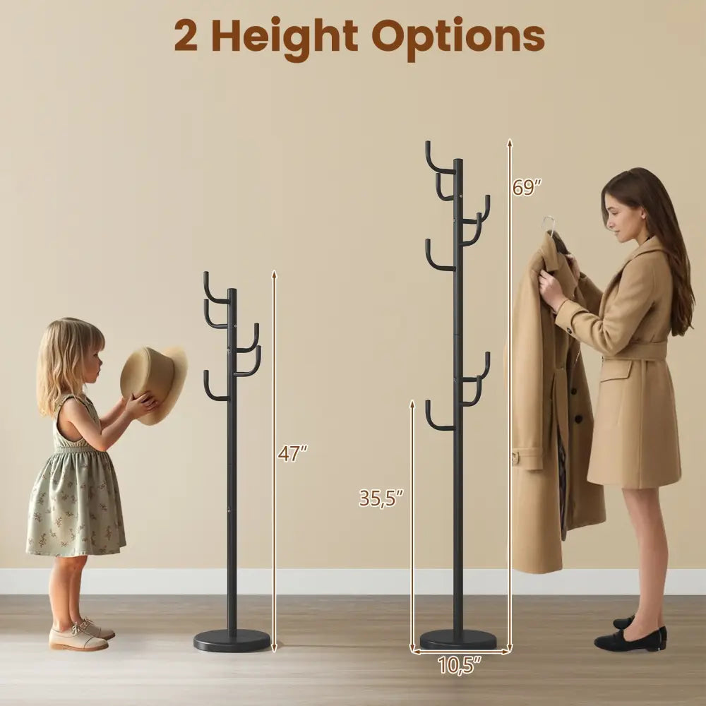 Metal Coat Rack Stand with 8 Sturdy Hooks and Metal Base - Black - Coat Racks & Hall Trees