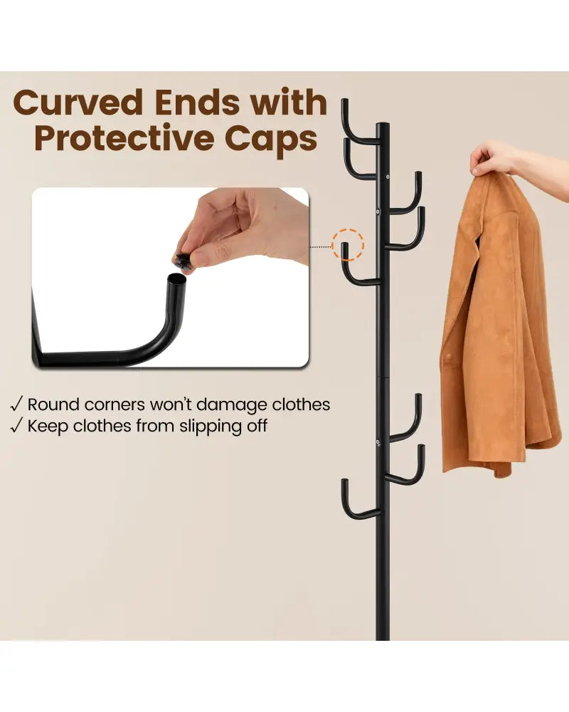 Metal Coat Rack Stand with 8 Sturdy Hooks and Metal Base - Black - Coat Racks & Hall Trees