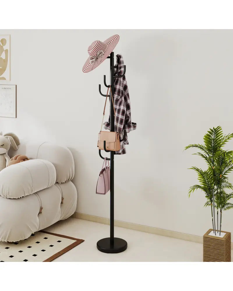 Metal Coat Rack Stand with 8 Sturdy Hooks and Metal Base - Black - Coat Racks & Hall Trees