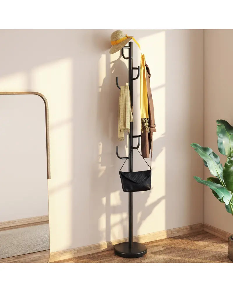 Metal Coat Rack Stand with 8 Sturdy Hooks and Metal Base - Black - Coat Racks & Hall Trees