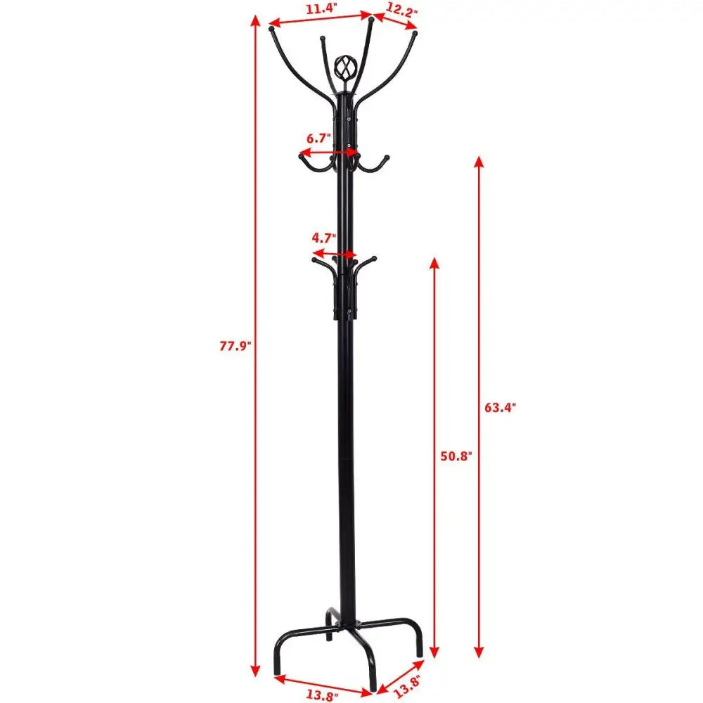 Metal Coat Rack with 12 Hooks - Black - Coat Racks & Hall Trees