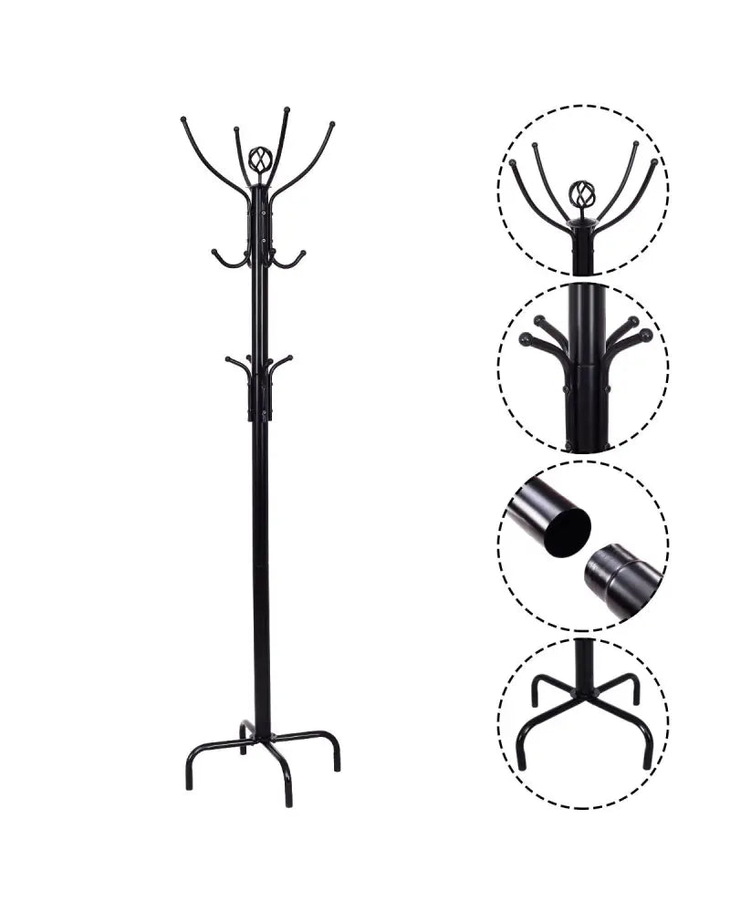 Metal Coat Rack with 12 Hooks - Black - Coat Racks & Hall Trees