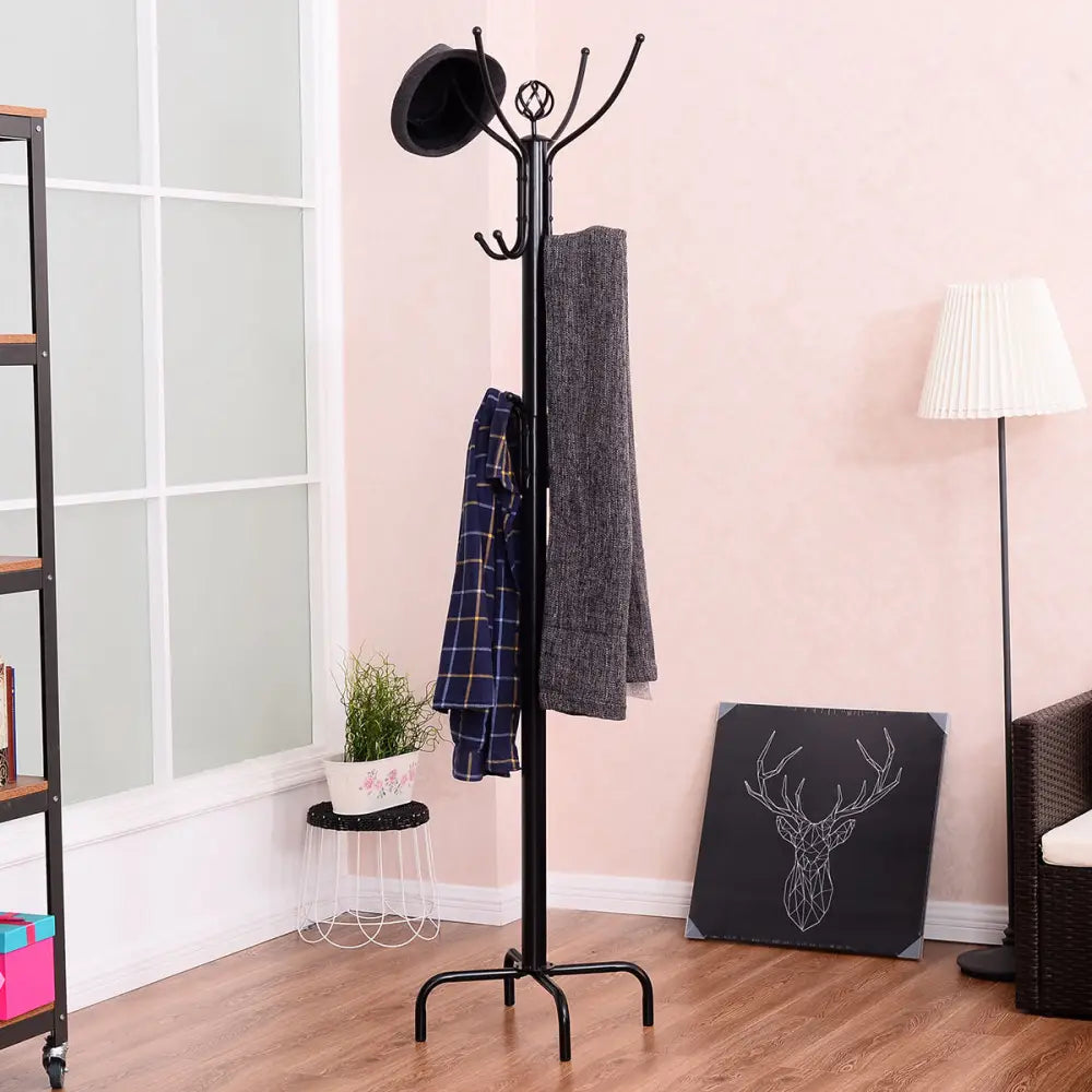 Metal Coat Rack with 12 Hooks - Black - Coat Racks & Hall Trees