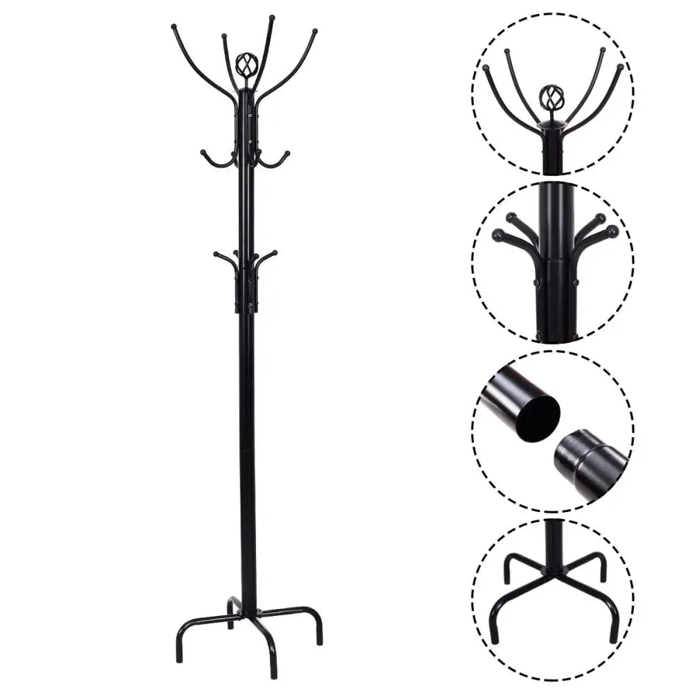Metal Coat Rack with 12 Hooks - Black - Coat Racks & Hall Trees