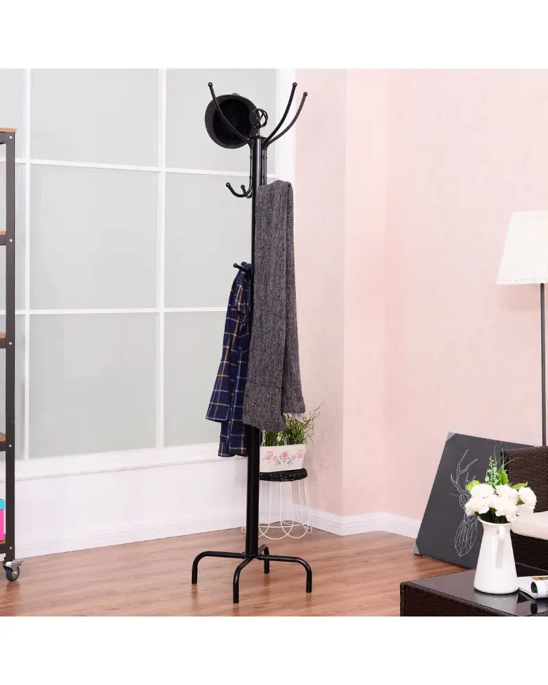 Metal Coat Rack with 12 Hooks - Black - Coat Racks & Hall Trees
