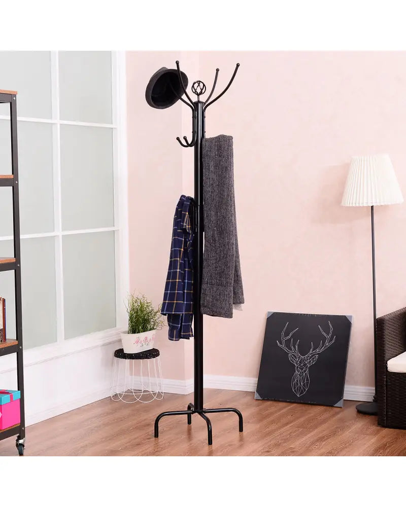 Metal Coat Rack with 12 Hooks - Black - Coat Racks & Hall Trees