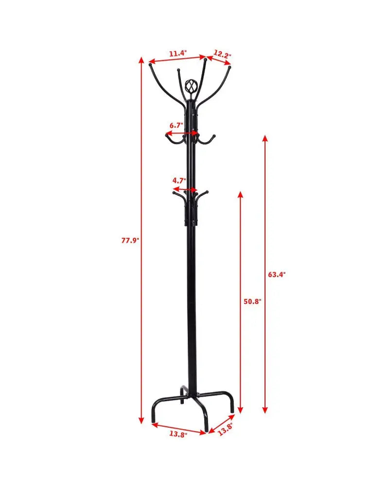 Metal Coat Rack with 12 Hooks - Black - Coat Racks & Hall Trees