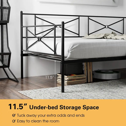 Metal Daybed Twin Bed Frame Stable Steel Slats Sofa Bed-Black - Black - Trundle Bed Frame