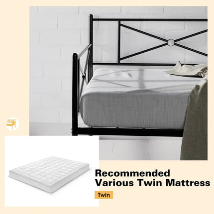 Metal Daybed Twin Bed Frame Stable Steel Slats Sofa Bed-Black - Black - Trundle Bed Frame