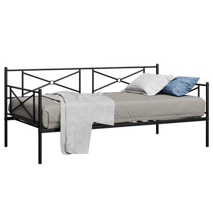 Metal Daybed Twin Bed Frame Stable Steel Slats Sofa Bed-Black - Black - Trundle Bed Frame