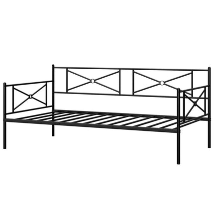 Metal Daybed Twin Bed Frame Stable Steel Slats Sofa Bed-Black - Black - Trundle Bed Frame