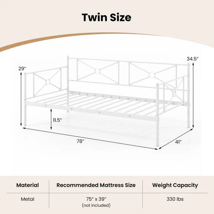 Metal Daybed Twin Bed Frame Stable Steel Slats Sofa Bed-White - White - Trundle Bed Frame