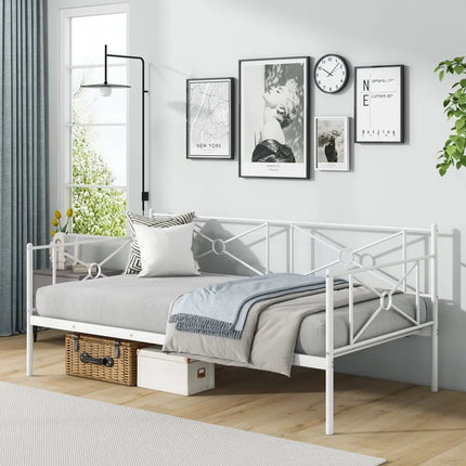 Metal Daybed Twin Bed Frame Stable Steel Slats Sofa Bed-White - White - Trundle Bed Frame
