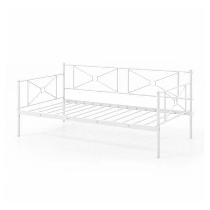Metal Daybed Twin Bed Frame Stable Steel Slats Sofa Bed-White - White - Trundle Bed Frame