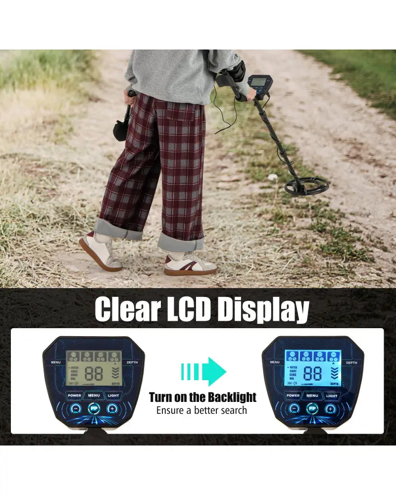Metal Detector with Backlit LCD Display and Advanced DSP Chip - Black - Garden Tools