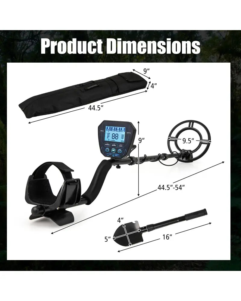 Metal Detector with Backlit LCD Display and Advanced DSP Chip - Black - Garden Tools