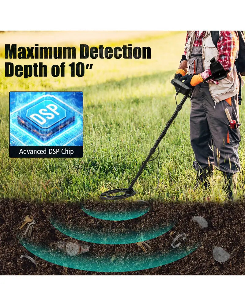 Metal Detector with Backlit LCD Display and Advanced DSP Chip - Black - Garden Tools