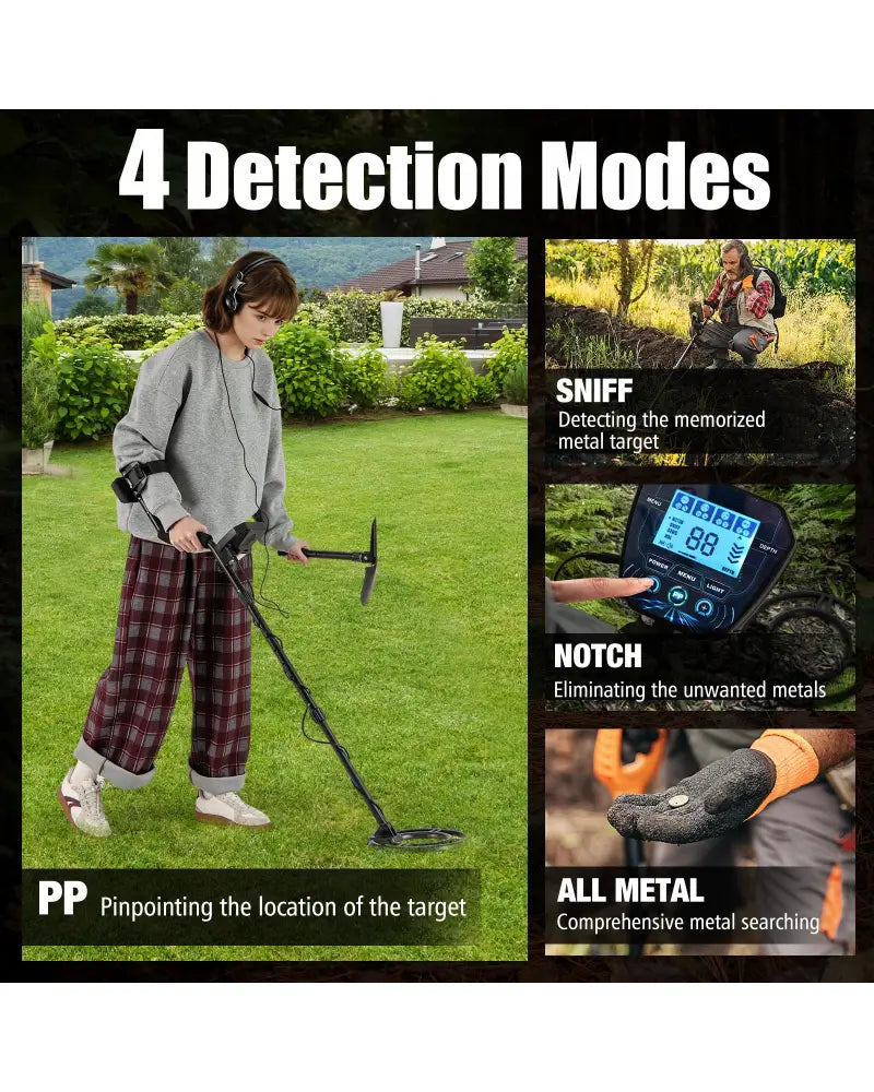 Metal Detector with Backlit LCD Display and Advanced DSP Chip - Black - Garden Tools
