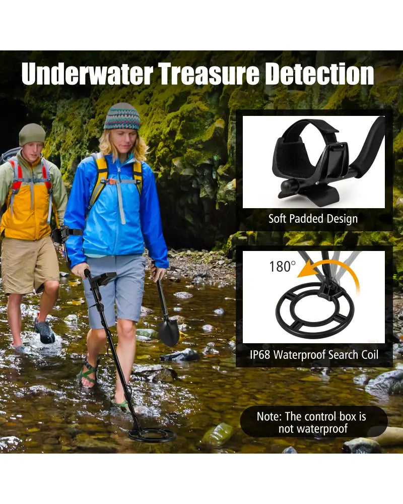 Metal Detector with Backlit LCD Display and Advanced DSP Chip - Black - Garden Tools