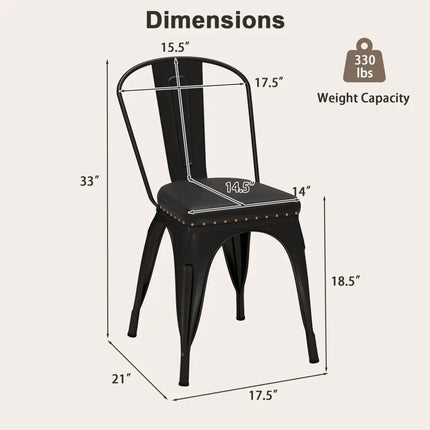 Metal Dining Chair Set of 4 Stackable Kitchen Chairs with Removable Backs and PU Leather Cushioned Seat-Black - Black