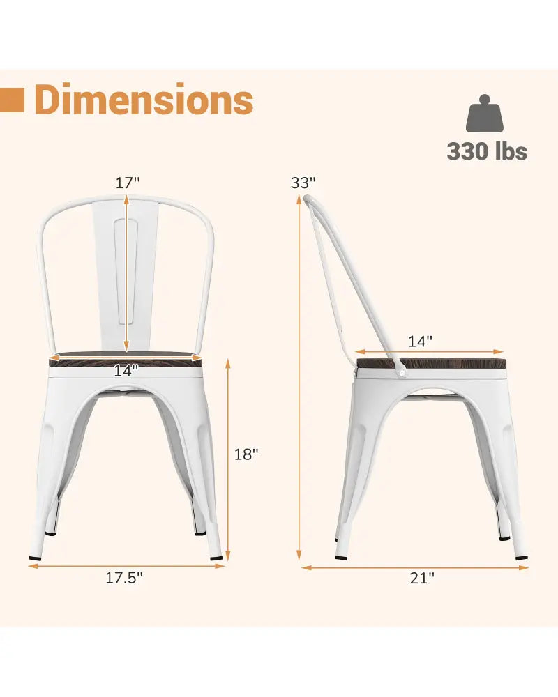 Metal Dining Chairs Set of 4 Stackable Kitchen Side Chairs with Wood Seat and Detachable High Backrest-White - White