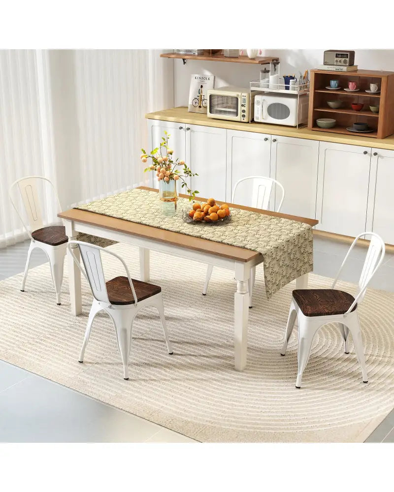 Metal Dining Chairs Set of 4 Stackable Kitchen Side Chairs with Wood Seat and Detachable High Backrest-White - White