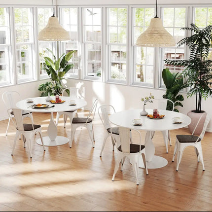 Metal Dining Chairs Set of 4 Stackable Kitchen Side Chairs with Wood Seat and Detachable High Backrest-White - White