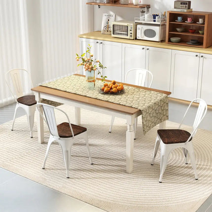 Metal Dining Chairs Set of 4 Stackable Kitchen Side Chairs with Wood Seat and Detachable High Backrest-White - White
