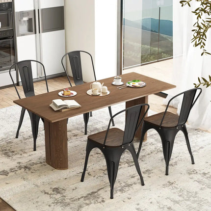 Metal Dining Chairs Set of 4 Tolix Style Stackable Kitchen Chairs with Wood Seat-Black - Black - Dining Chairs