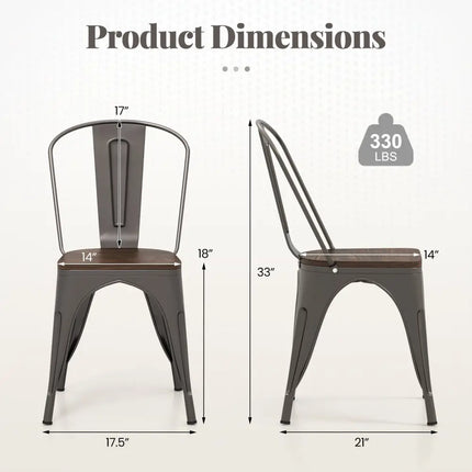 Metal Dining Chairs Set of 4 Tolix Style Stackable Kitchen Chairs with Wood Seat-Gun - Gun - Dining Chairs