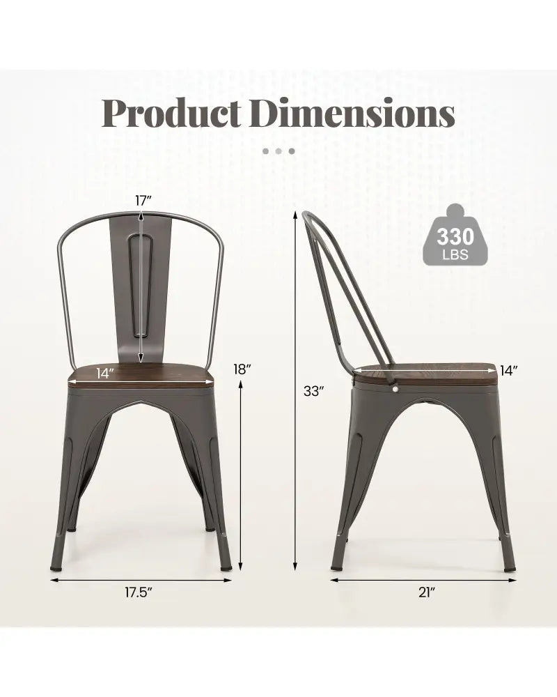 Metal Dining Chairs Set of 4 Tolix Style Stackable Kitchen Chairs with Wood Seat-Gun - Gun - Dining Chairs