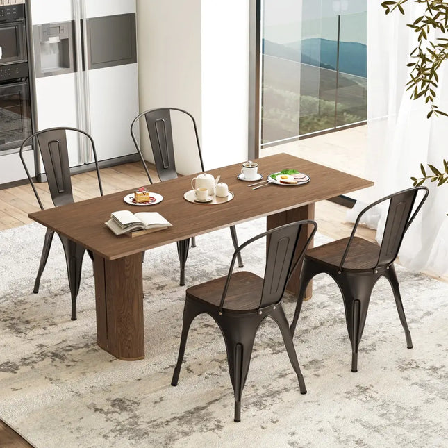 Metal Dining Chairs Set of 4 Tolix Style Stackable Kitchen Chairs with Wood Seat-Gun - Gun - Dining Chairs