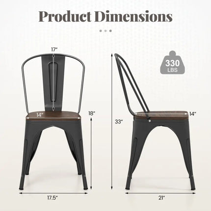 Metal Dining Chairs Set of 4 Tolix Style Stackable Kitchen Chairs with Wood Seat-Black - Black - Dining Chairs