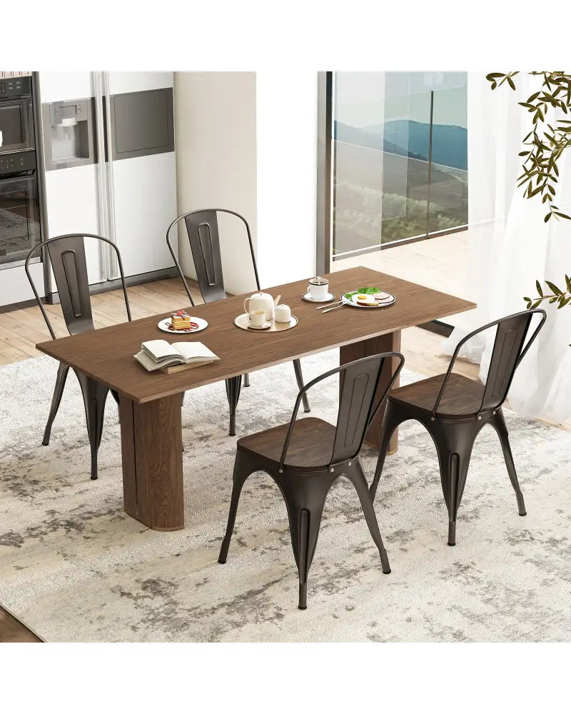Metal Dining Chairs Set of 4 Tolix Style Stackable Kitchen Chairs with Wood Seat-Gun - Gun - Dining Chairs
